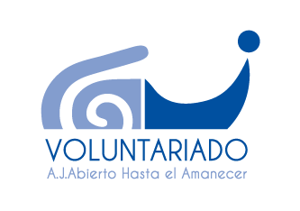 Logotipo de Voluntariado Abierto Hasta el Amanecer, en colores azul oscuro y azul más claro.